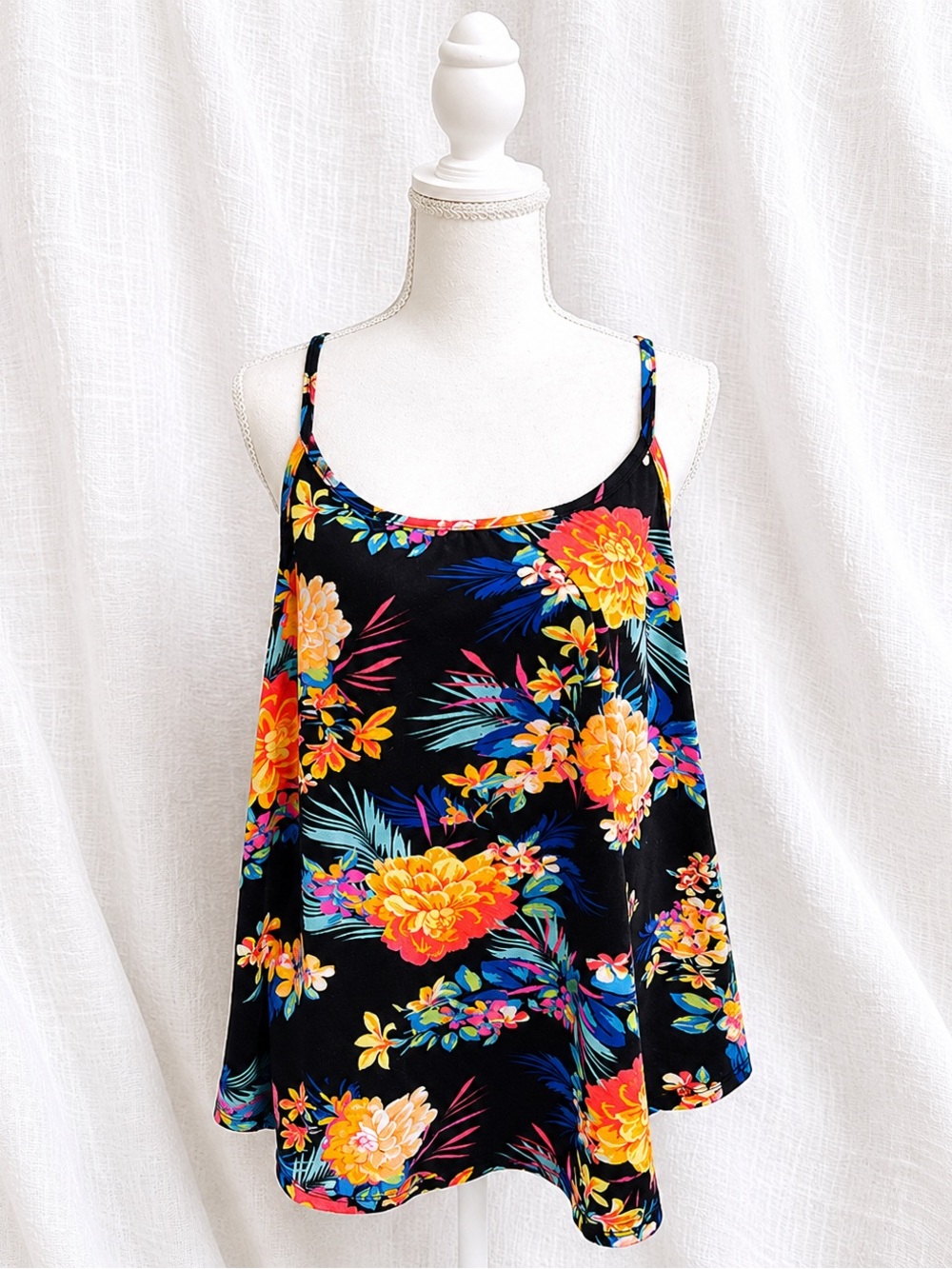 Black Floral Spaghetti Strap Tank Top